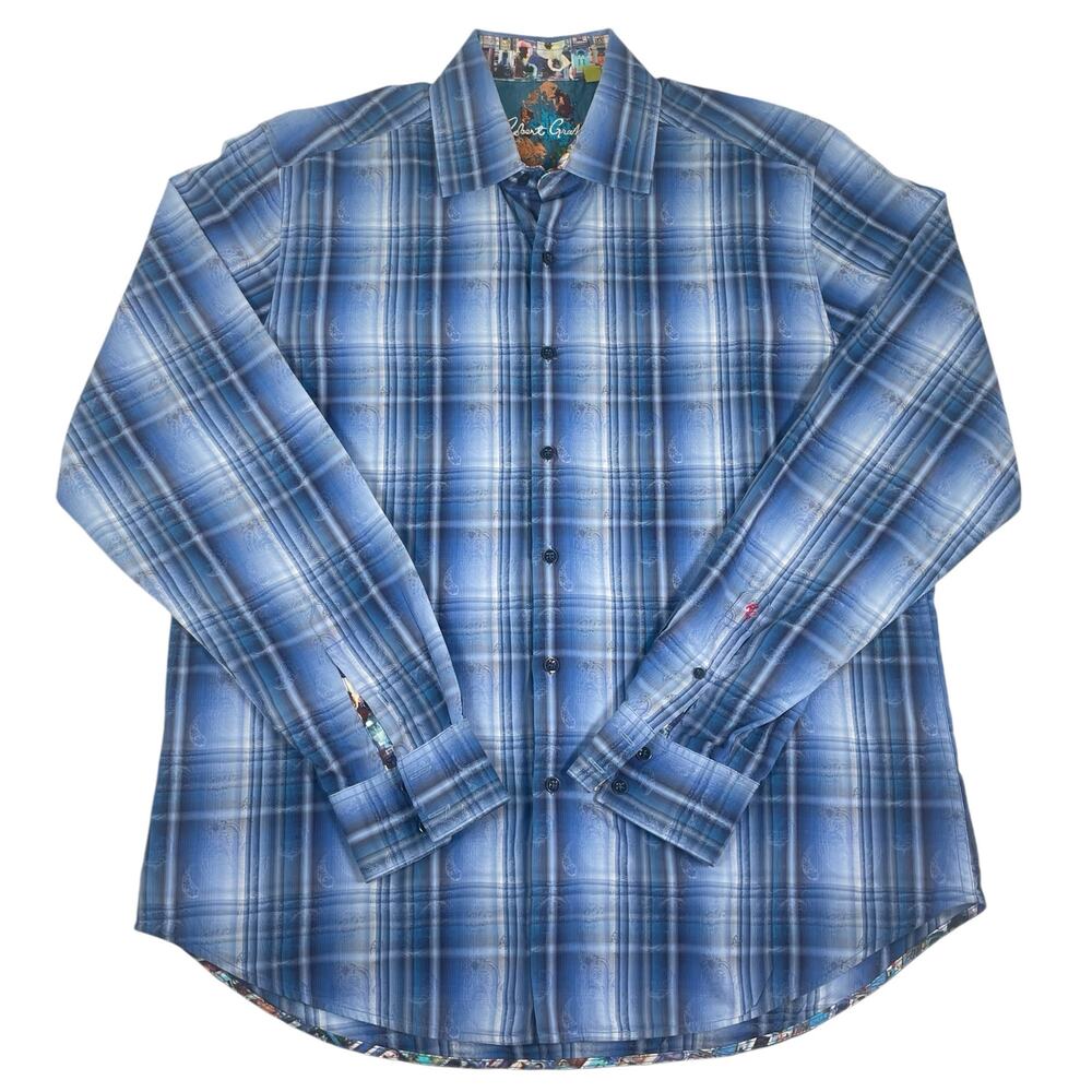 Robert Graham Mens XL Long Sleeve Button Down Shirt Blue Plaid Paisley